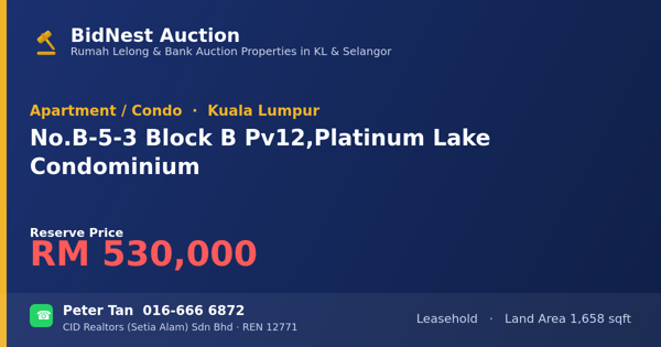Apartmen / Kondo · No. B-5-3 Block B Pv12, Platinum Lake Condominium