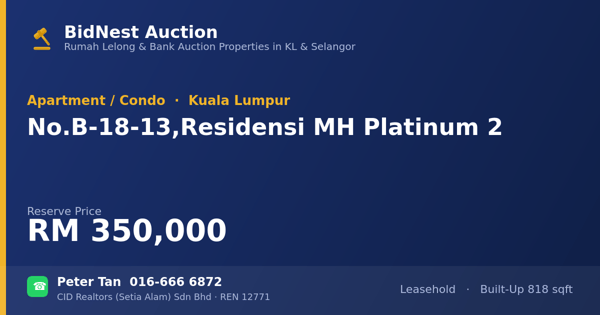 Apartmen / Kondo · No. B-18-13, Residensi MH Platinum 2