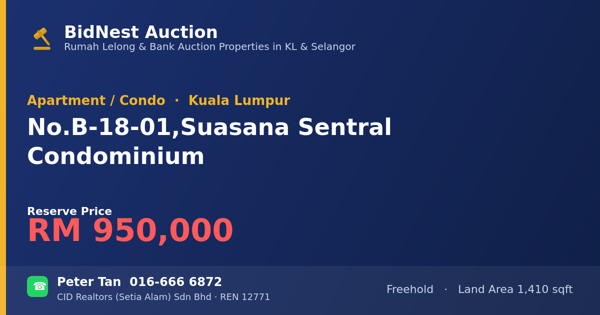 Apartment / Condo · No. B-18-01, Suasana Sentral Condominium