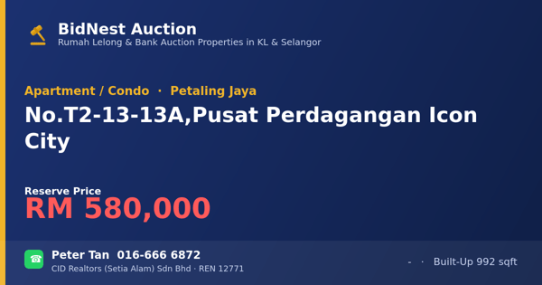 Apartmen / Kondo · No. T2-13-13A, Pusat Perdagangan Icon City