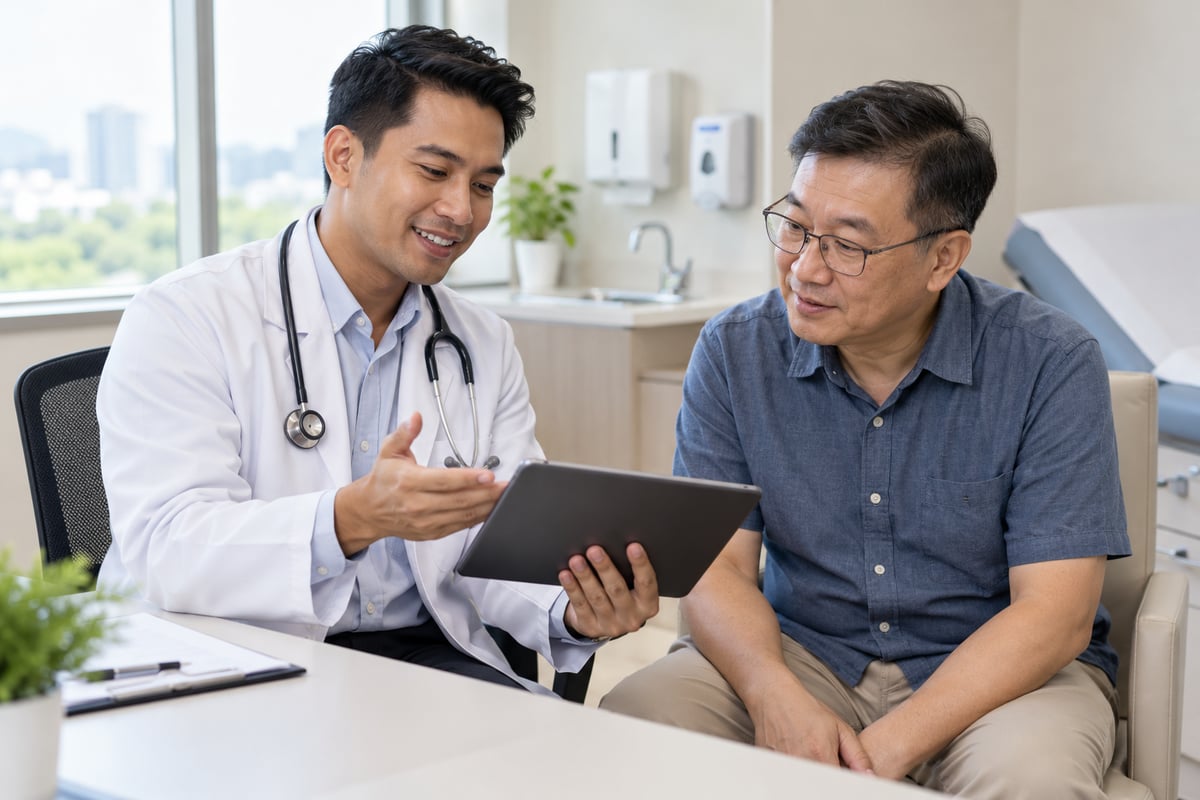 Doctor explaining treatment options to a patient in a clinic