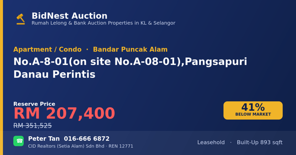 公寓 · No. A-8-01 (on site No. A-08-01), Pangsapuri Danau Perintis