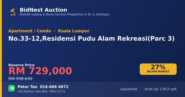 公寓 · No. 33-12, Residensi Pudu Alam Rekreasi (Parc 3)