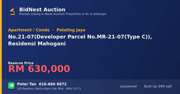 公寓 · No. 21-07 (Developer Parcel No. MR-21-07 (Type C)), Residensi Mahogani