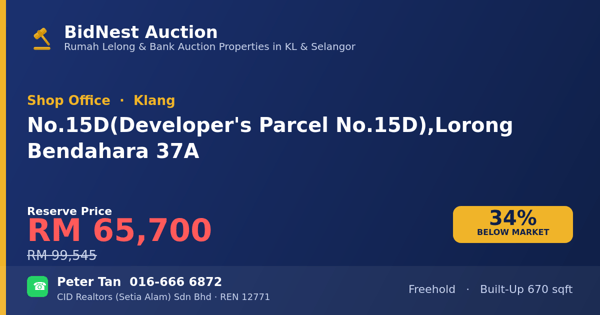 Shop Office · No. 15D (Developer's Parcel No. 15D), Lorong Bendahara 37A