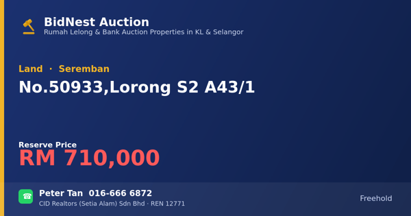 Tanah · No. 50933, Lorong S2 A43/1