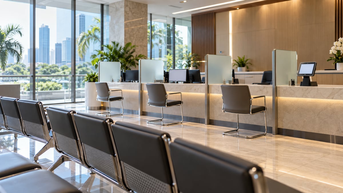 Insurance customer service counter with a waiting area