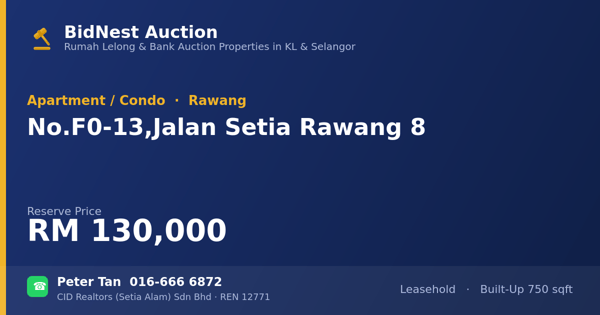 Apartmen / Kondo · No. F0-13, Jalan Setia Rawang 8