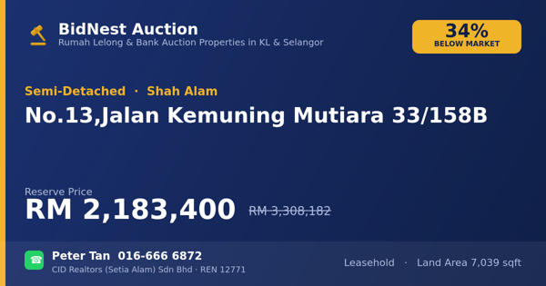 Semi-D · No. 13, Jalan Kemuning Mutiara 33/158B