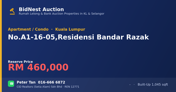 Apartment / Condo · No. A1-16-05, Residensi Bandar Razak