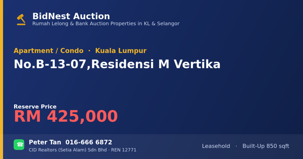 Apartment / Condo · No. B-13-07, Residensi M Vertika