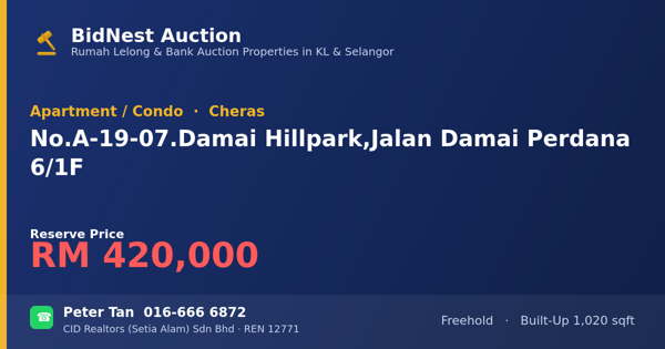 Apartment / Condo · No. A-19-07. Damai Hillpark, Jalan Damai Perdana 6/1F