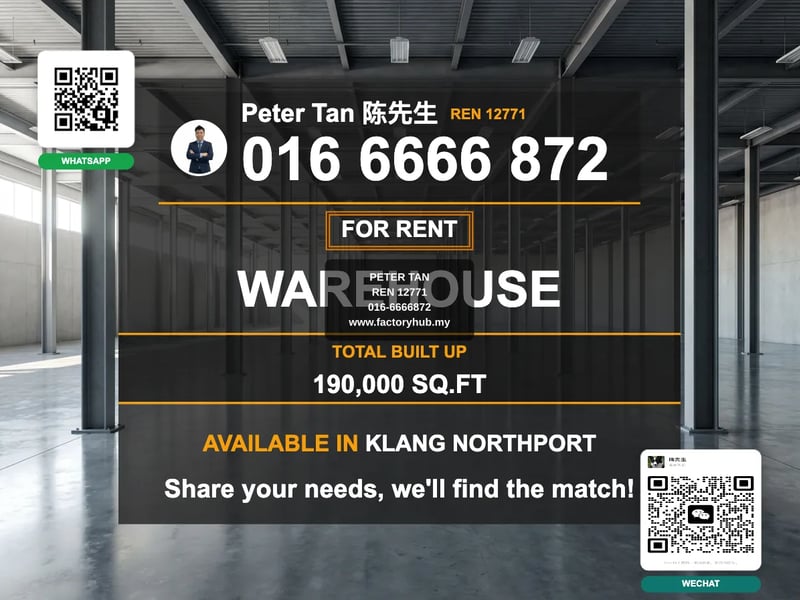 工厂 出租 - 雪兰莪巴生北港仓库出租 – RM36万/月 190000呎 - Port Klang, Selangor