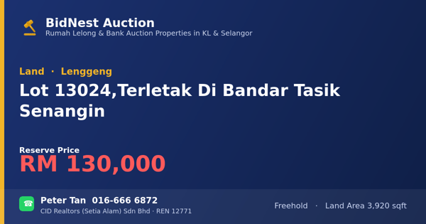 Land · Lot 13024, Terletak Di Bandar Tasik Senangin