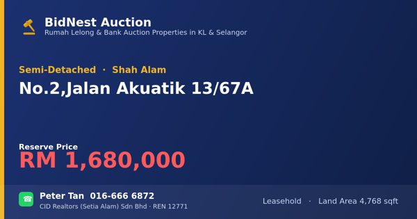 Semi-Detached · No. 2, Jalan Akuatik 13/67A