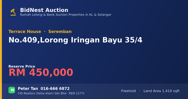Terrace House · No. 409, Lorong Iringan Bayu 35/4