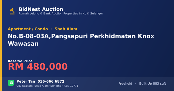 Apartmen / Kondo · No. B-08-03A, Pangsapuri Perkhidmatan Knox Wawasan