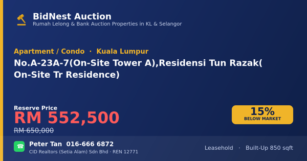 Apartmen / Kondo · No. A-23A-7 (On-Site Tower A), Residensi Tun Razak (On-Site Tr Residence)