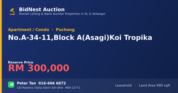 Apartment / Condo · No. A-34-11, Block A (Asagi) Koi Tropika