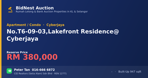Apartment / Condo · No. T6-09-03, Lakefront Residence @ Cyberjaya