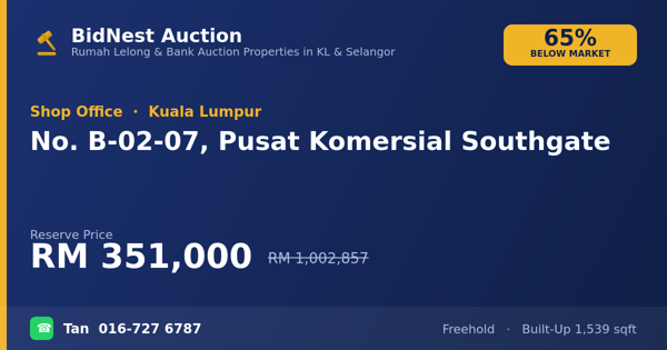 Shop Office · No. B-02-07, Pusat Komersial Southgate