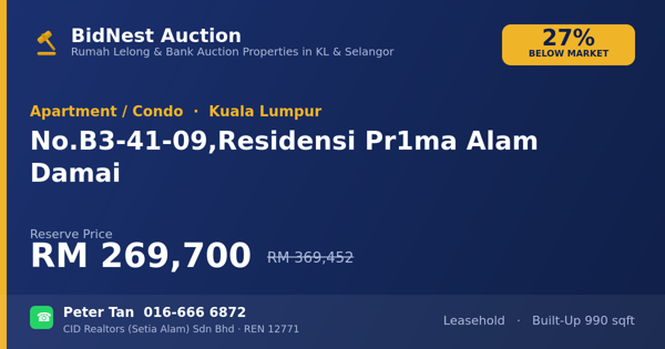 Apartmen / Kondo · No. B3-41-09, Residensi Pr1ma Alam Damai
