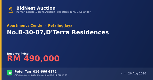 Apartmen / Kondo · No. B-30-07, D'Terra Residences