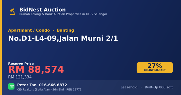 Apartmen / Kondo · No. D1-L4-09, Jalan Murni 2/1