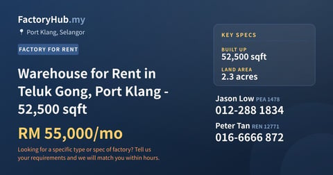 Factory For Rent - Warehouse for Rent in Teluk Gong, Port Klang - 52,500 sqft - Port Klang, Selangor