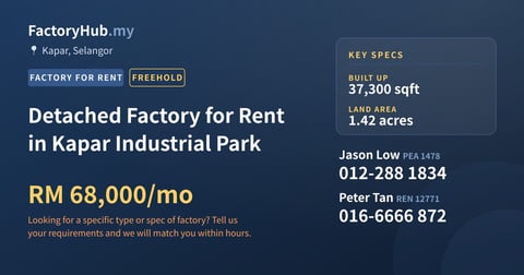 Factory For Rent - Detached Factory for Rent in Kapar Industrial Park - Kapar, Selangor