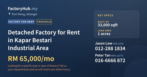 Factory For Rent - Detached Factory for Rent in Kapar Bestari Industrial Area - Port Klang, Selangor