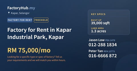 Factory For Rent - Factory for Rent in Kapar Industrial Park, Kapar - Kapar, Selangor
