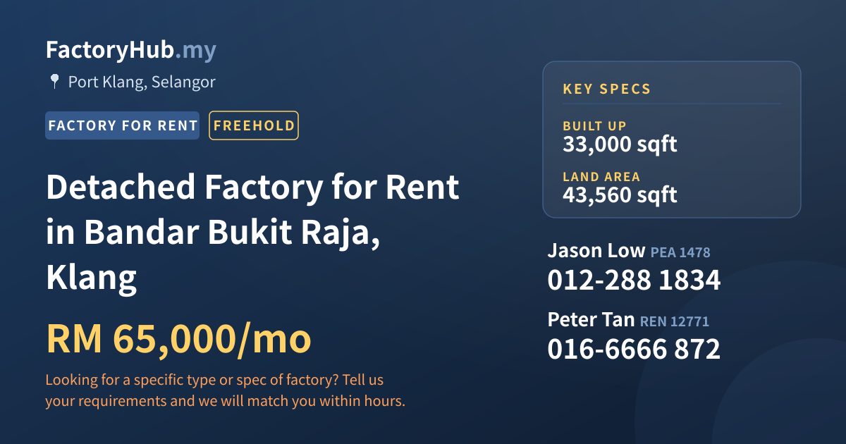 Factory For Rent - Detached Factory for Rent in Bandar Bukit Raja, Klang - Port Klang, Selangor