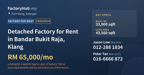 Factory For Rent - Detached Factory for Rent in Bandar Bukit Raja, Klang - Port Klang, Selangor
