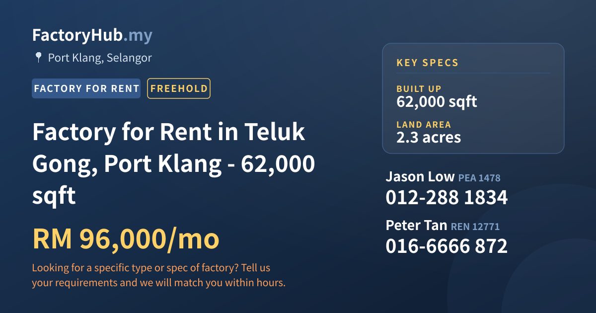 Factory For Rent - Factory for Rent in Teluk Gong, Port Klang - 62,000 sqft - Port Klang, Selangor