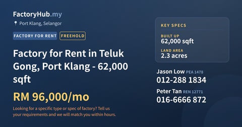 Factory For Rent - Factory for Rent in Teluk Gong, Port Klang - 62,000 sqft - Port Klang, Selangor