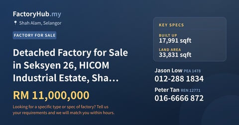 Factory For Sale - Detached Factory for Sale in Seksyen 26, HICOM Industrial Estate, Shah Alam - Shah Alam, Selangor