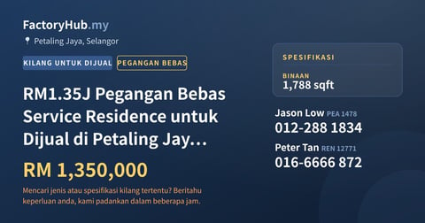 Kediaman Untuk Dijual - RM1.35J Pegangan Bebas Service Residence untuk Dijual di Petaling Jaya – 1788kp - Petaling Jaya, Selangor