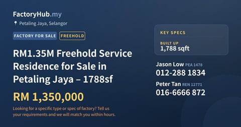 Residential For Sale - RM1.35M Freehold Service Residence for Sale in Petaling Jaya – 1788sf - Petaling Jaya, Selangor