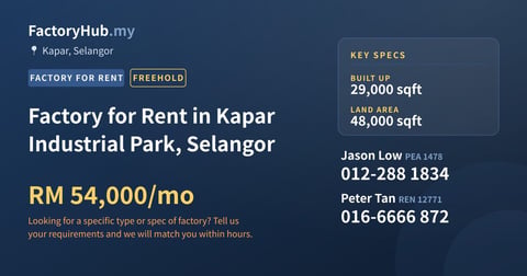 Factory For Rent - Factory for Rent in Kapar Industrial Park, Selangor - Kapar, Selangor