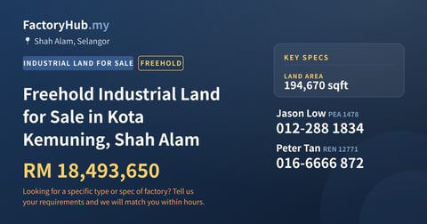 Land For Sale - Freehold Industrial Land for Sale in Kota Kemuning, Shah Alam - Shah Alam, Selangor
