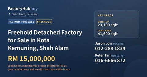 Factory For Sale - Freehold Detached Factory for Sale in Kota Kemuning, Shah Alam - Shah Alam, Selangor