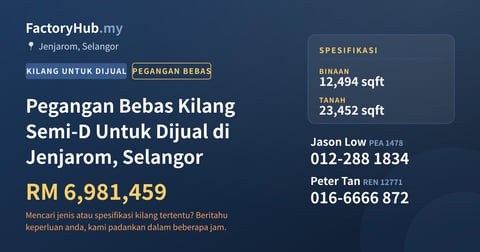 Kilang Untuk Dijual - Pegangan Bebas Kilang Semi-D Untuk Dijual di Jenjarom, Selangor - Jenjarom, Selangor