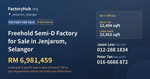 Factory For Sale - Freehold Semi-D Factory for Sale in Jenjarom, Selangor - Jenjarom, Selangor