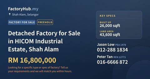 Factory For Sale - Detached Factory for Sale in HICOM Industrial Estate, Shah Alam - Shah Alam, Selangor