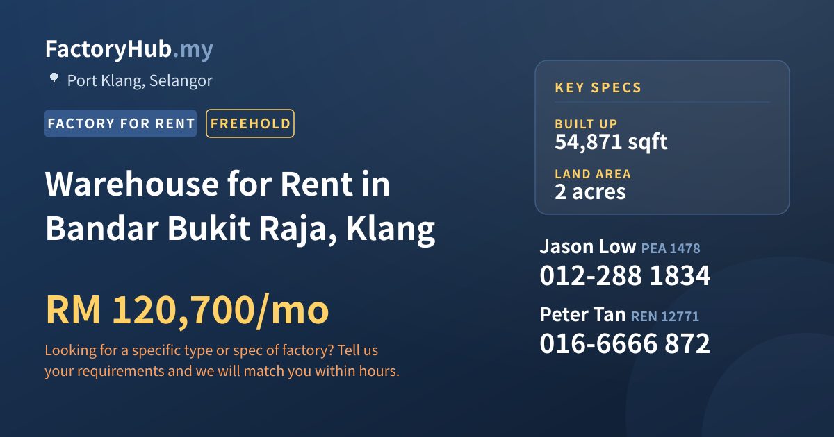 Factory For Rent - Warehouse for Rent in Bandar Bukit Raja, Klang - Port Klang, Selangor