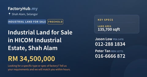 Land For Sale - Industrial Land for Sale in HICOM Industrial Estate, Shah Alam - Shah Alam, Selangor