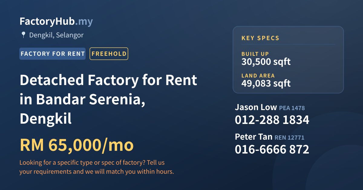 Factory For Rent - Detached Factory for Rent in Bandar Serenia, Dengkil - Dengkil, Selangor