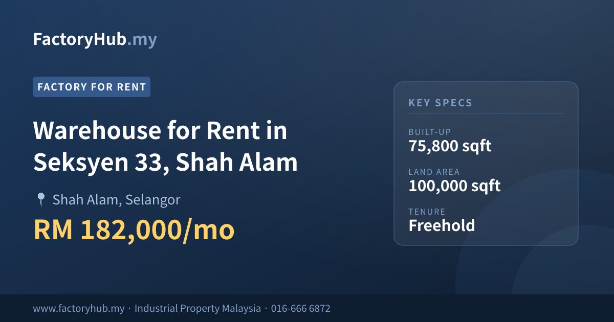 Kilang Untuk Disewa - Gudang Untuk Disewa di Seksyen 33, Shah Alam - Shah Alam, Selangor