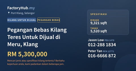 Kilang Untuk Dijual - Pegangan Bebas Kilang Teres Untuk Dijual di Meru, Klang - Port Klang, Selangor